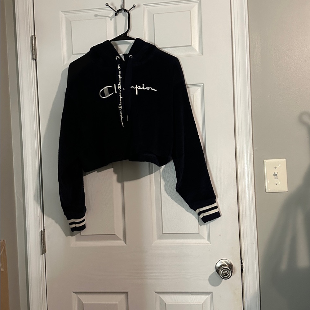 Champion Blue Cropped Hoodie Jacket Reversible